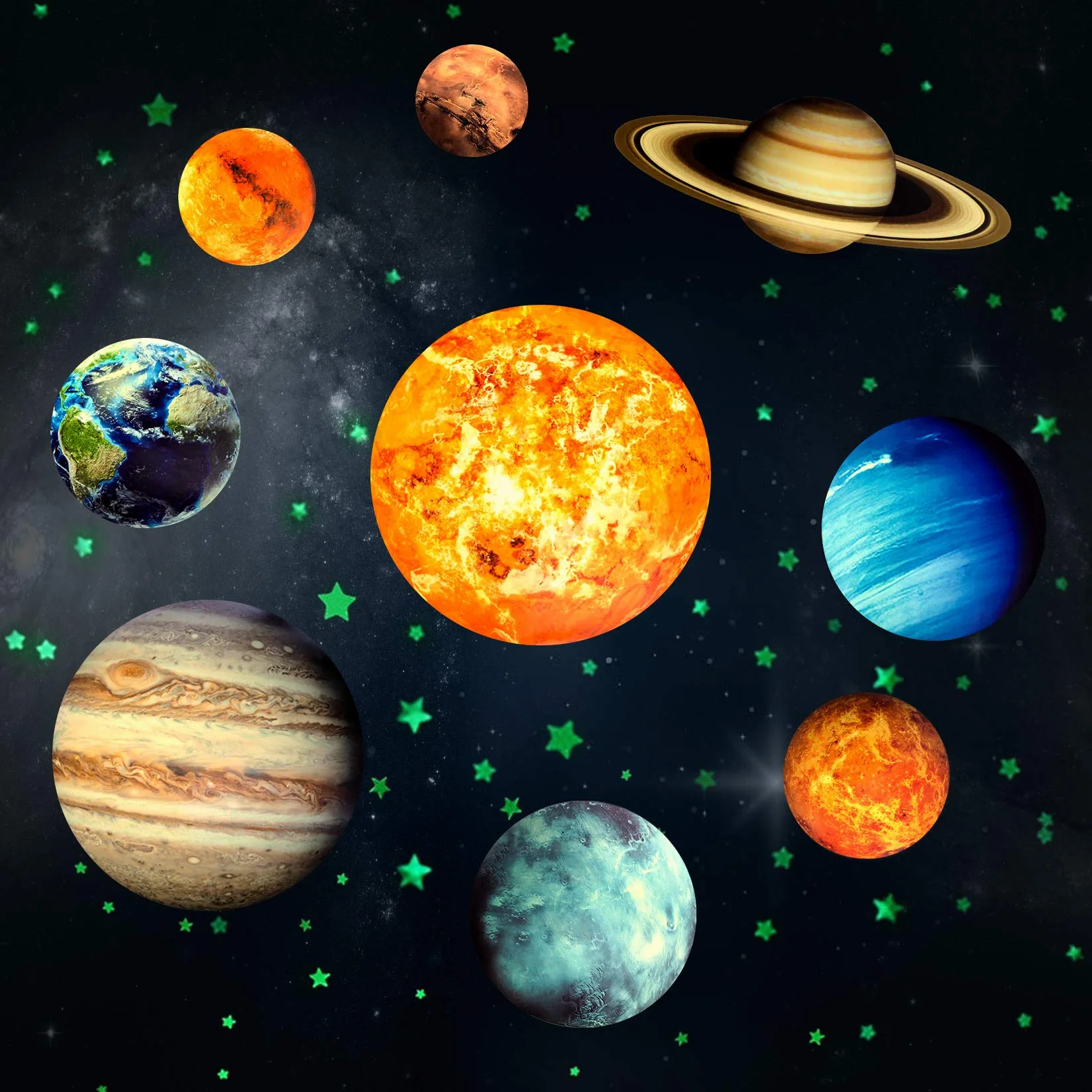 Adesivi da Parete Fluorescenti Sistema Solare 9 Pianeta 4 Stelle Decorazione Murali Sticker da Muro