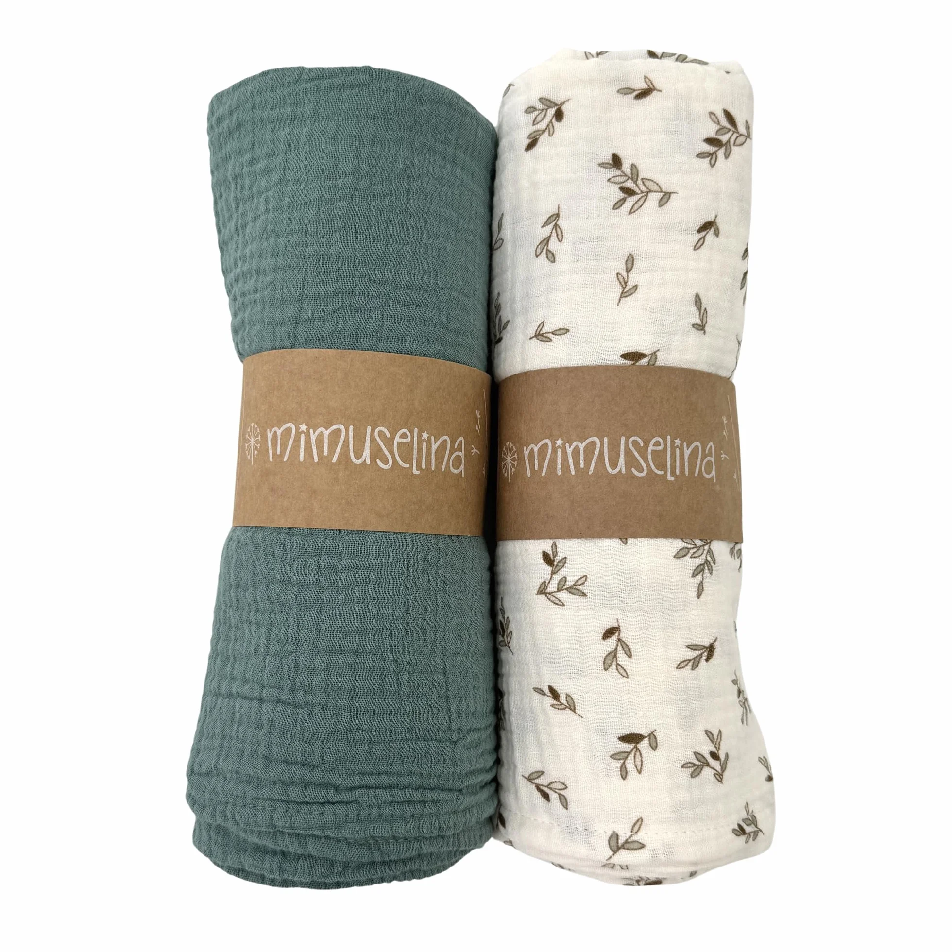 Confezione da 2 Mussola per Bambini 1x1m, Panno per Allattamento in Cotone Morbido, Assorbente, Traspirante (Ecru/Mint)