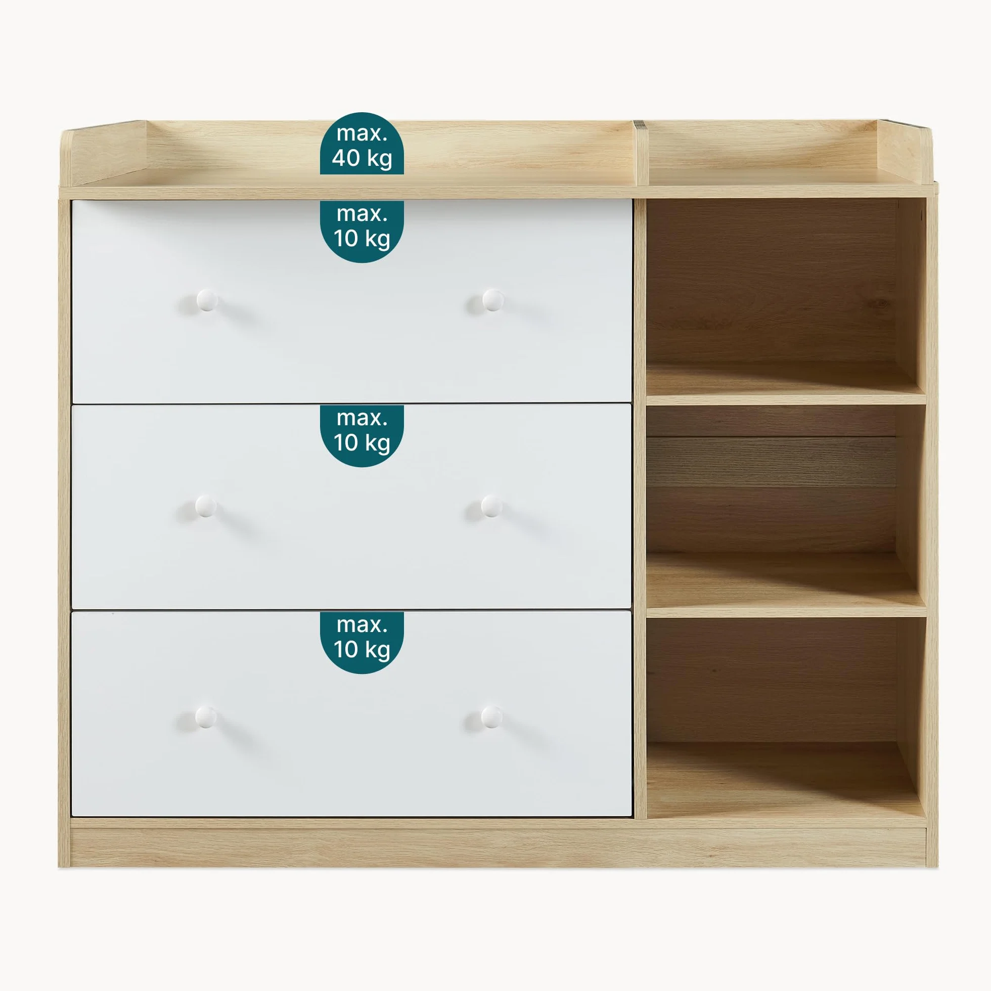 Cassettiera con Piano Fasciatoio Rimovibile 3 Cassetti 93x110x55 cm Effetto Rovere/Bianco