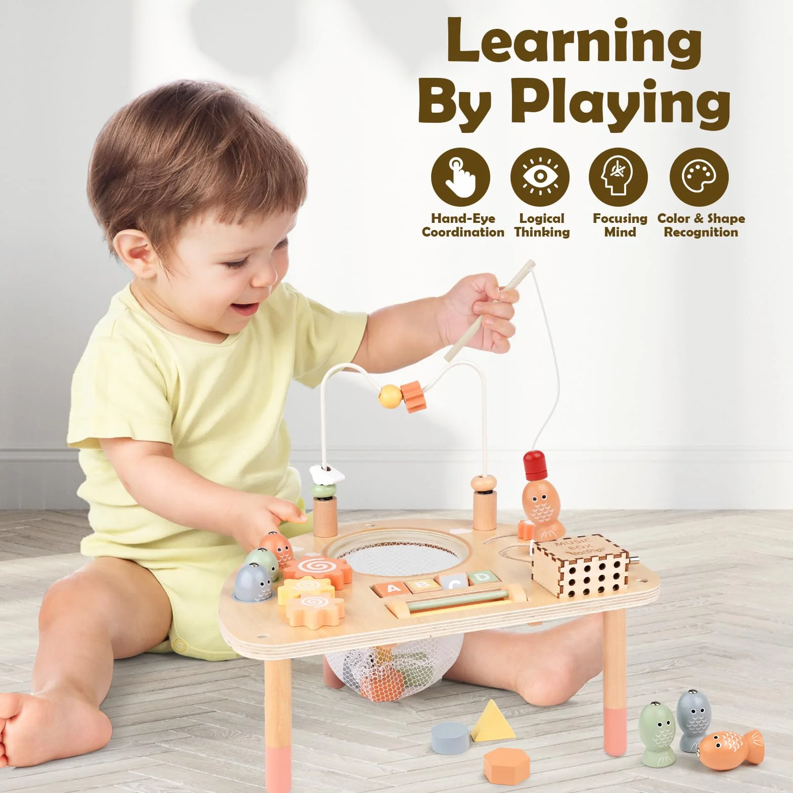 Tavolo attività Montessori 8 in 1 in legno per bambini 2-3 anni, giocattoli sensoriali didattici