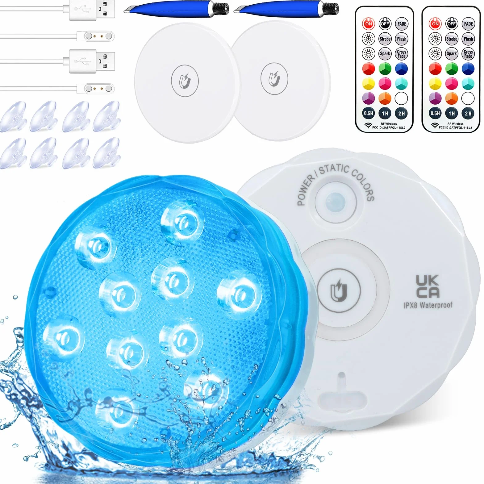 Idealife Luce Ricaricabile Usb Luci Subacquee Luci A LED Con Telecomando Decorativa Impermeabile Magnetica Luce Notturna Luce Acquario Sommergibile Per Giardino Natale Feste Spa Campeggio(2 Pcs)