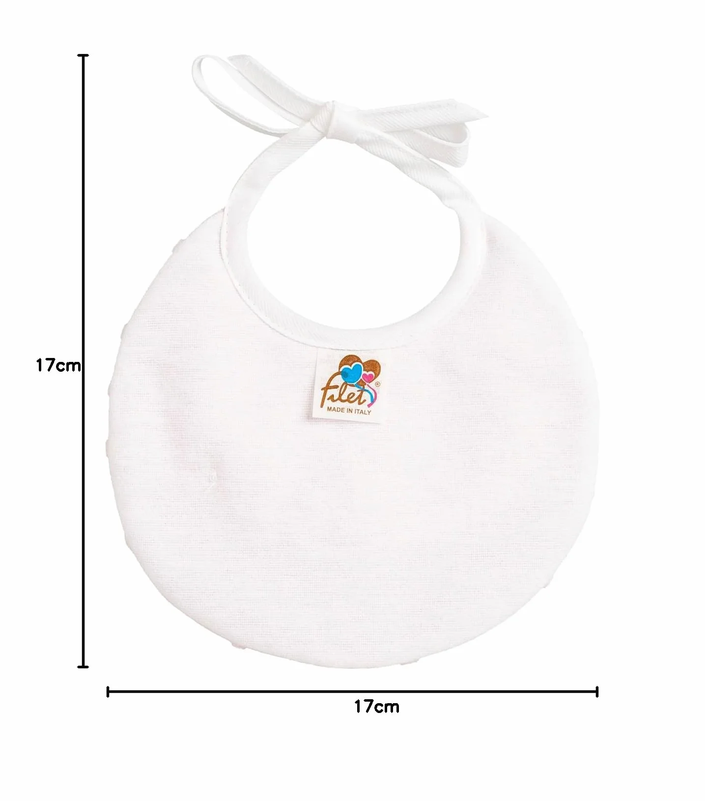 Bavaglino Tondo Neonato Morbido Tessuto Pois Effetto 3D Tela Aida Ricamare Chiusura Laccetti Rosa Made in Italy