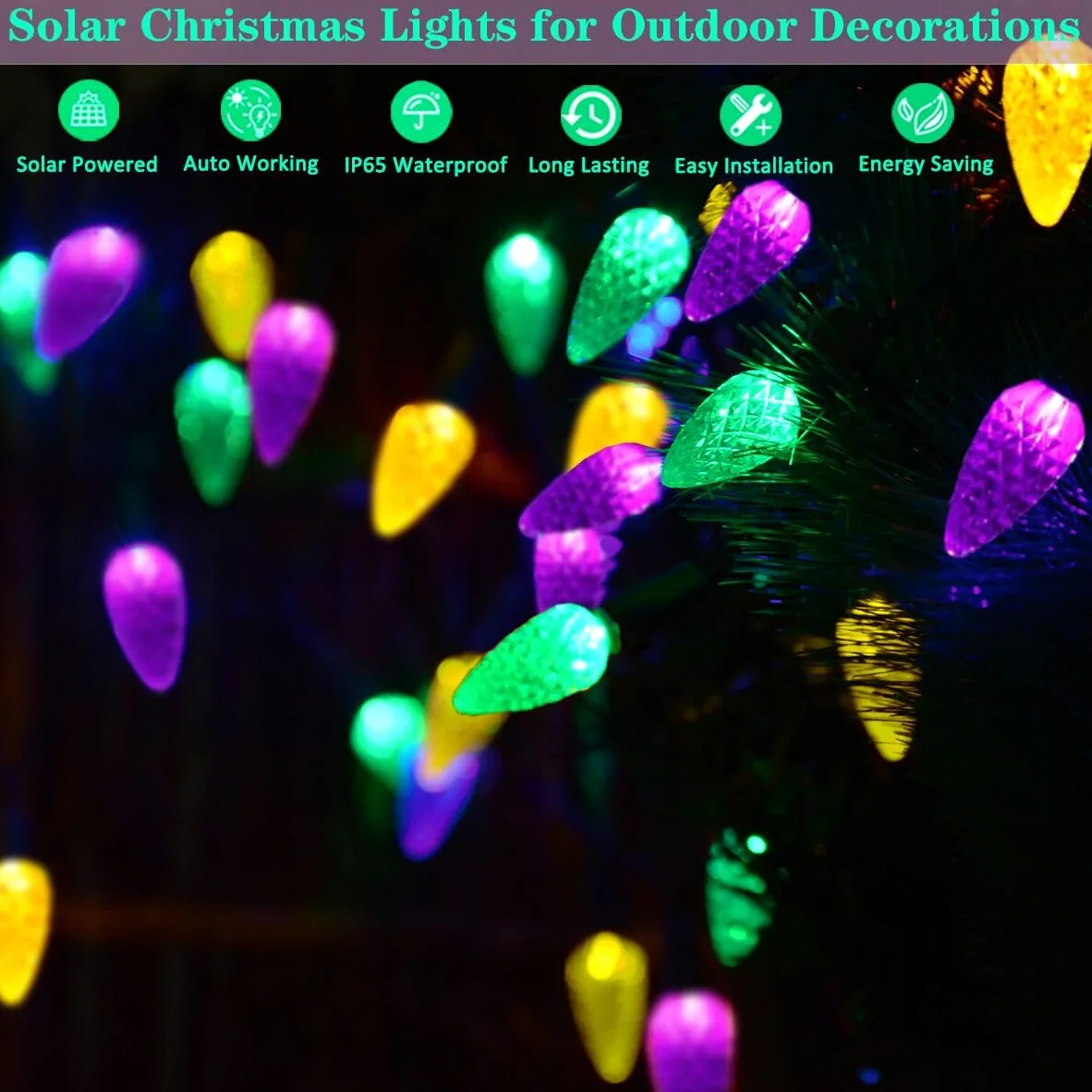 Luci solari a forma di fragola, per Halloween, Natale, Mardi Gras, 100 LED, 8 modalità, luci di Natale solari per esterni, martedì grasso, albero di Natale, campeggio, balcone, decorazione per feste
