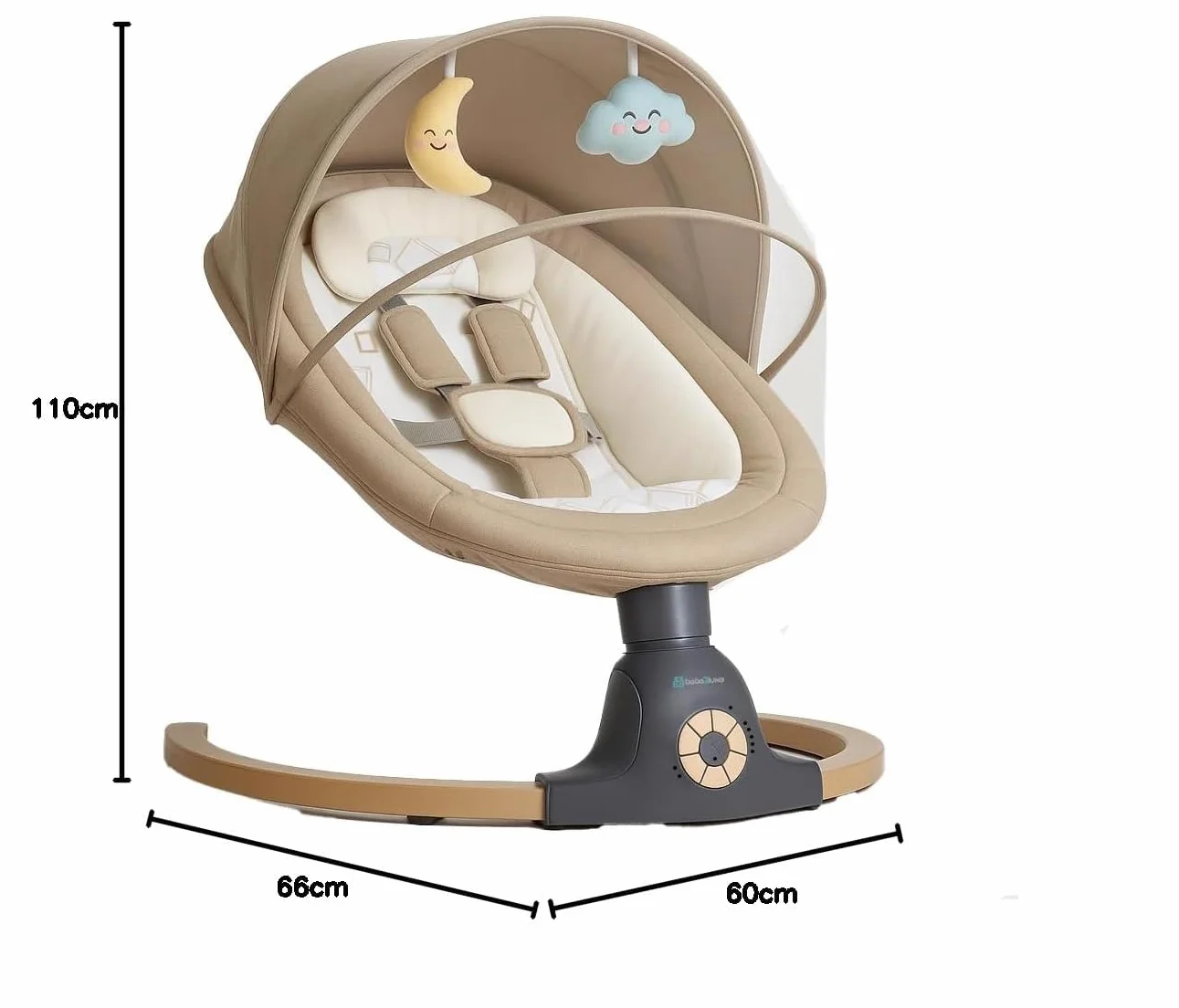 BEBE2LUXE AVA Sdraietta Dondolo Automatico Neonato 9 kg Altalena Elettrica Melodie Telecomando Timer Bluetooth Beige