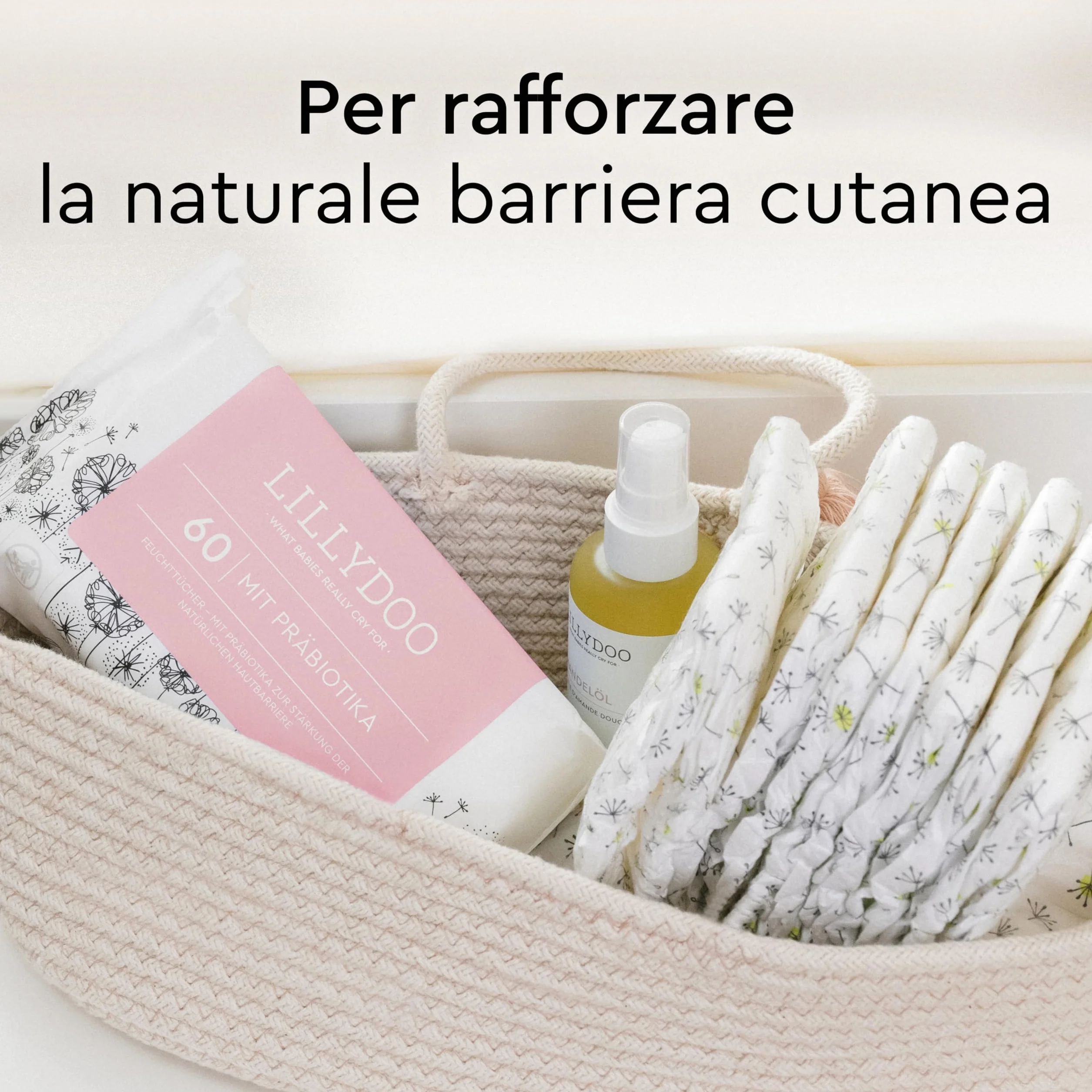 LILLYDOO Salviettine con Prebiotici 300 pezzi (5x60) Extra delicate senza profumi tessuto senza plastica