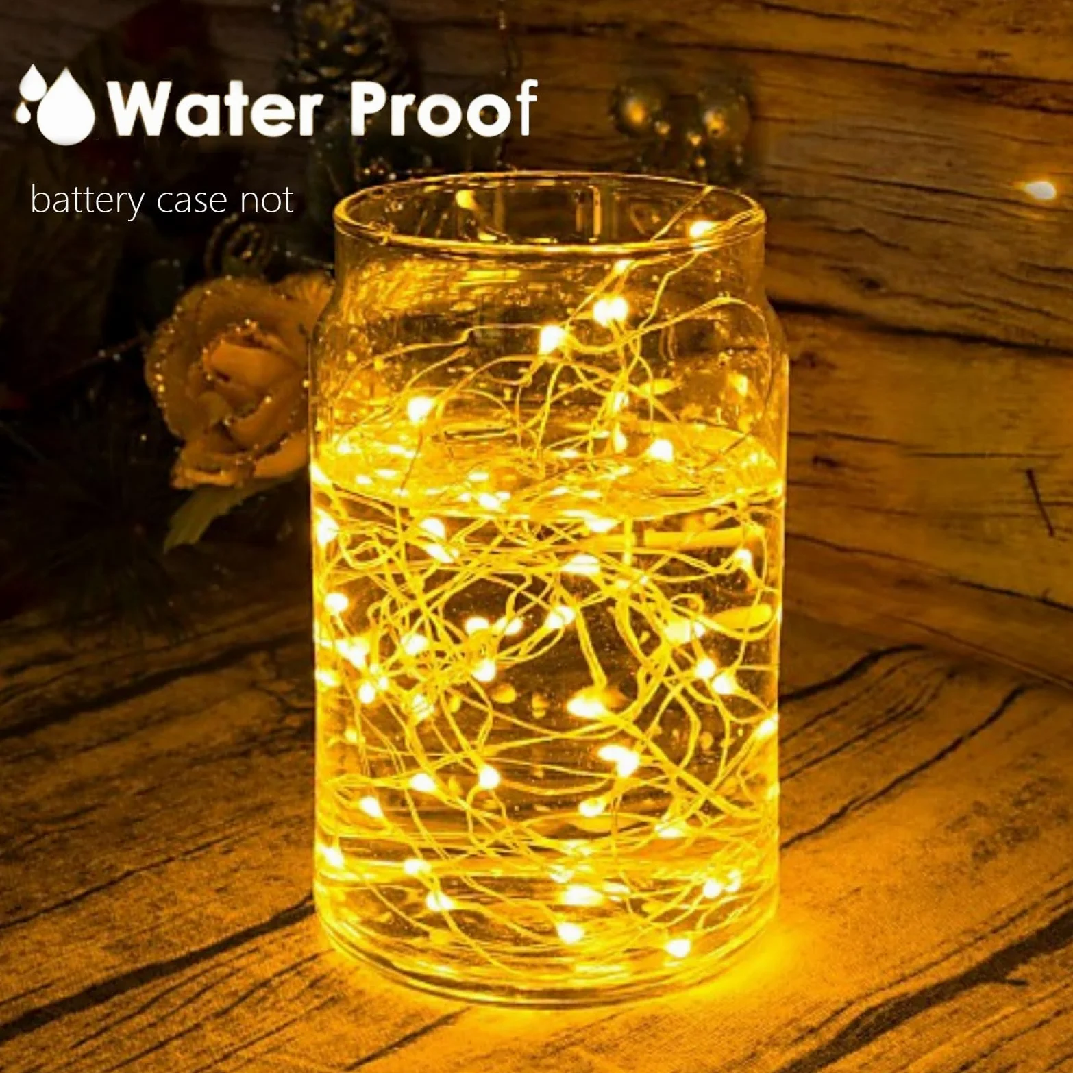 Confezione da 24 luci a batteria, 2,8 m, con 20 luci a LED, impermeabili, per matrimoni, Natale, San Valentino, barattoli, centrotavola, decorazioni da tavola (bianco caldo)