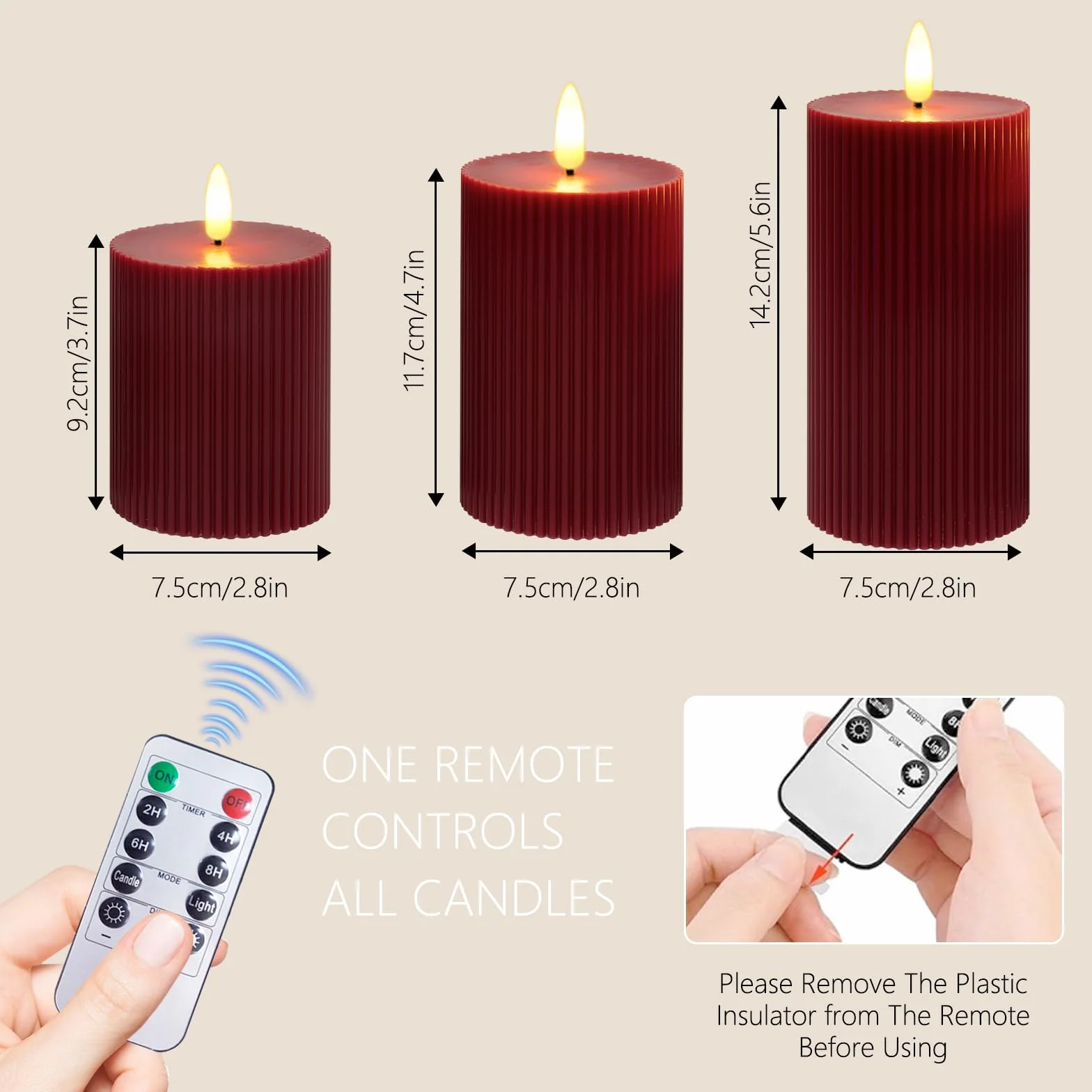 Set di 3 Candele LED, Candele Flickering Flameless, LED tea lights Tremolante con Telecomando e Funzione Timer, Finte a Batteria Stoppino di Candela 3D per Festa/Matrimonio/Hotel (Rosso)