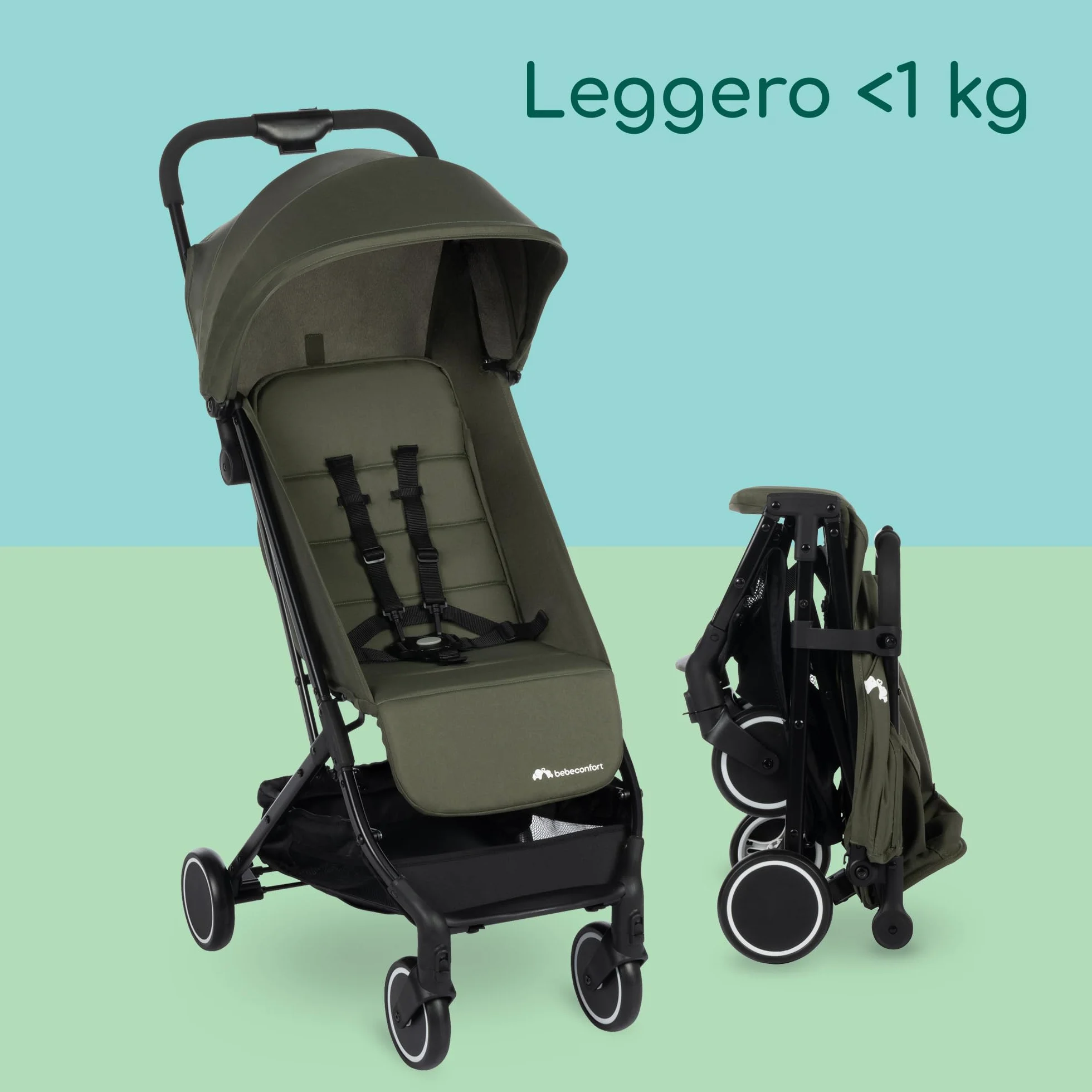 Bebeconfort Soko Passeggino leggero 5,6 kg, kompaktowy, składany, 0-3,5 lat, 0-15 kg, zielony mineralny