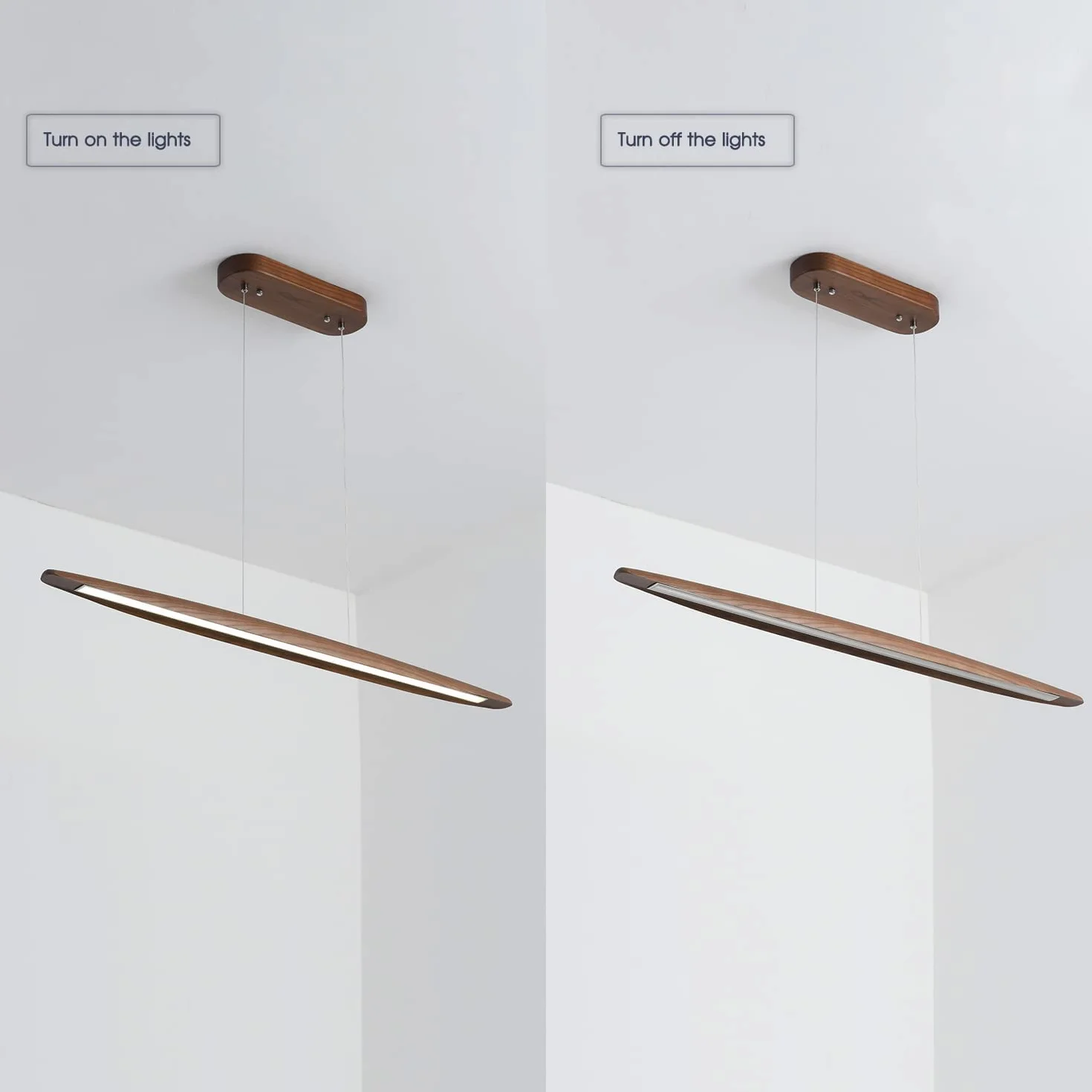 YISDESIGN Lampada a sospensione lineare in legno da 180,3 cm, per sala da pranzo e isola, lampadario lineare a LED dimmerabile, 40 W, colore noce