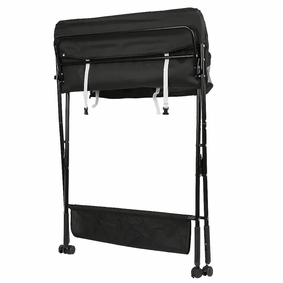 Fasciatoio Pieghevole per Neonato con Struttura Stabile, 4 Ruote con Freno, Portatile con Scomparti (80x66x98cm, Nero)