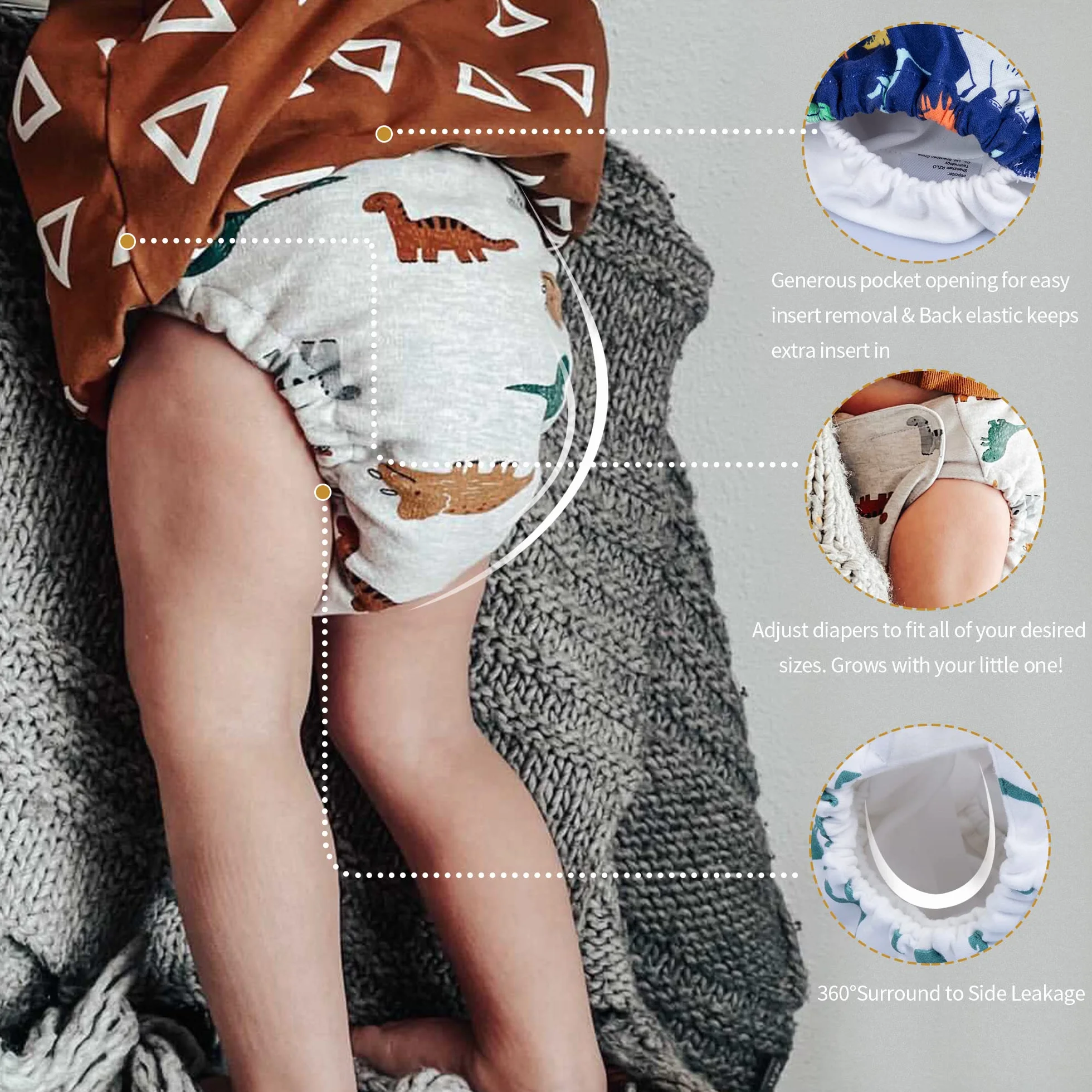 BIG ELEPHANT Copri pannolino per neonati 4 tasche 4 inserti cambia colore riutilizzabile regolabile