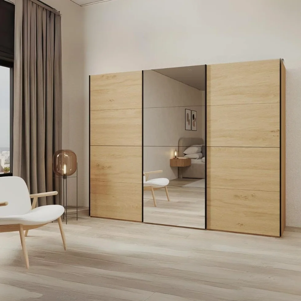 Indomita Armadio 3 Ante scorrevoli Rovere con Specchio 255x53x205H