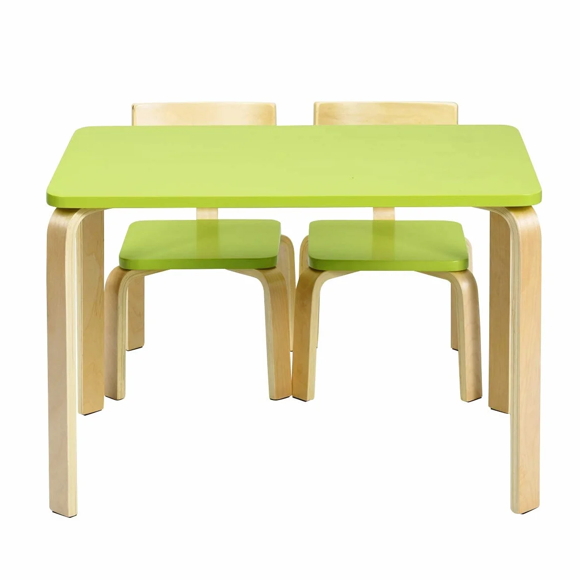 RELAX4LIFE Set Tavolo e 2 Sedie Bambini 3-12 Anni Legno Stabile Sicuro Design Ergonomico Multifunzione Giocare Mangiare Casa Asilo Verde