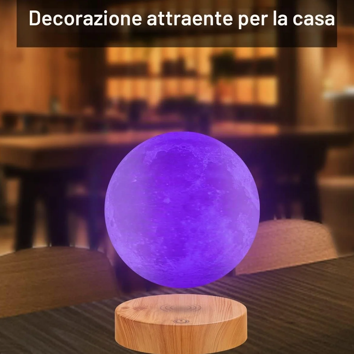 Lampada VGA a forma di luna che oscilla liberamente nell'aria, con base in legno e luce di luna della stampa 3D, per regali unici, Room Decor, luce notturna, scrivania giocattolo Tech