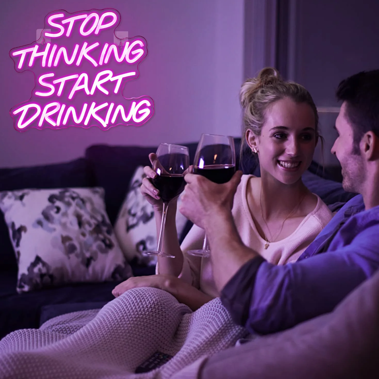 Looklight Stop Thinking Start Drinking Insegne Luminose Scritte Luminose Insegna al Neon per Bar Insegna LED Rosa da Bar Scritte Neon per Negozi Caffè Birra Domestica Ristorante
