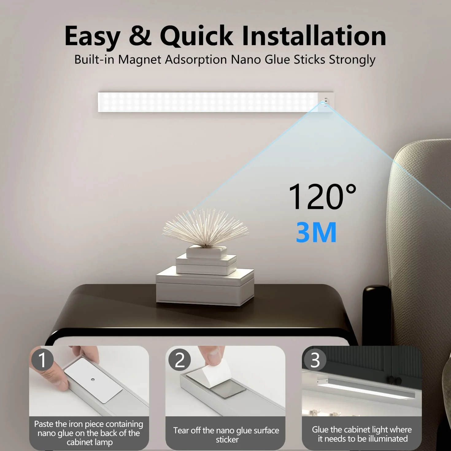 OUILA Luce Led Sottopensile Cucina 43cm, 2PCS 2500mAh, 4 Modalità con Sensore Movimento,5000K, Luce Armadio Led con Sensore per Armadio Scale Corridoio Garage Letto