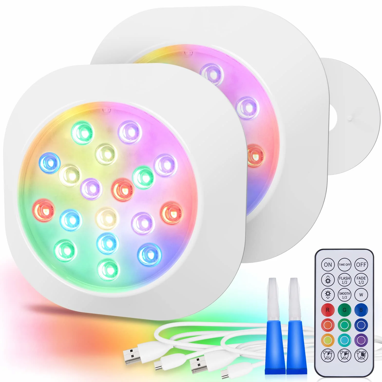 LyLmLe Faretto LED Ricaricabile per Piscina Fuori Terra, 15cm Sommergibili Luci Piscina RGBW IP68 Impermeabili con Telecomando, Fino a 40 Ore,Magnetiche Luce LED Deco per Intex Acciaio Piscine 2Pack