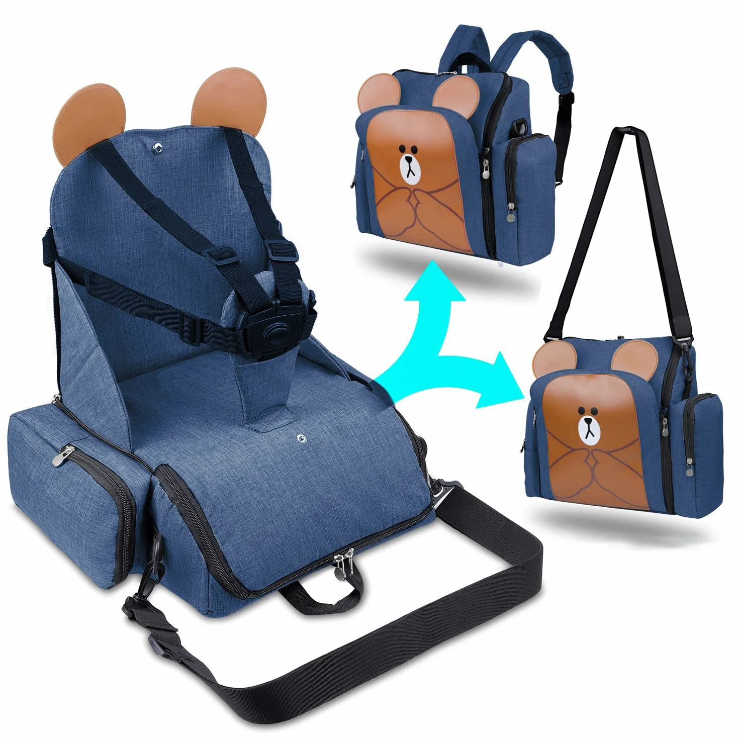 Baby First Alzasedia Bambini da Viaggio 4in1, Borsa Passeggino Termica con Fasciatoio Materassino Portatile, Zaino Mamma Multifunzione, Seggiolone Pappa Portatile, Tessuto Waterproof