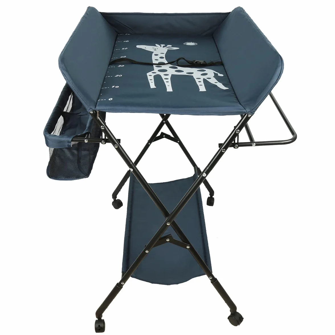 Fasciatoio Pieghevole con 4 Ruote Freno, Portatile Multifunzionale, 3 Regolabile in Altezza, Blu Navy