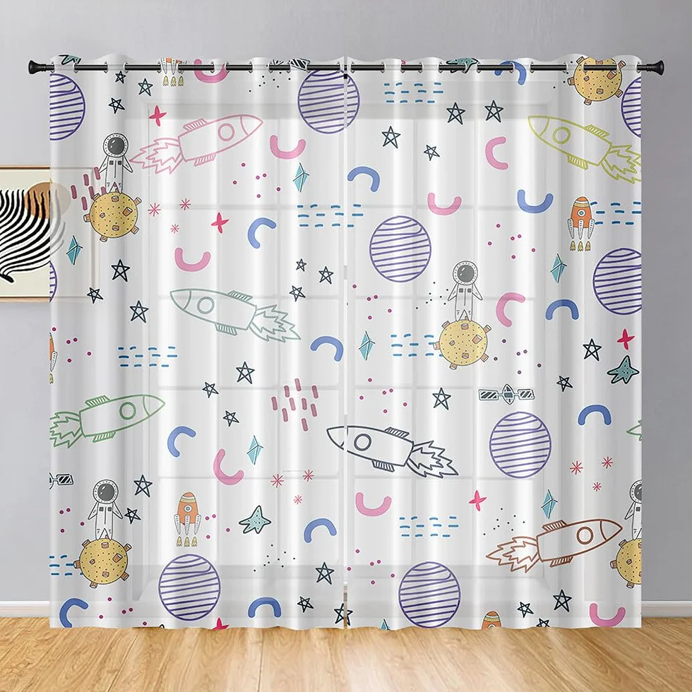 Hiseng 2 Pezzi Tende Voile Trasparente Stelle Luna 140x275cm per Soggiorno Camera