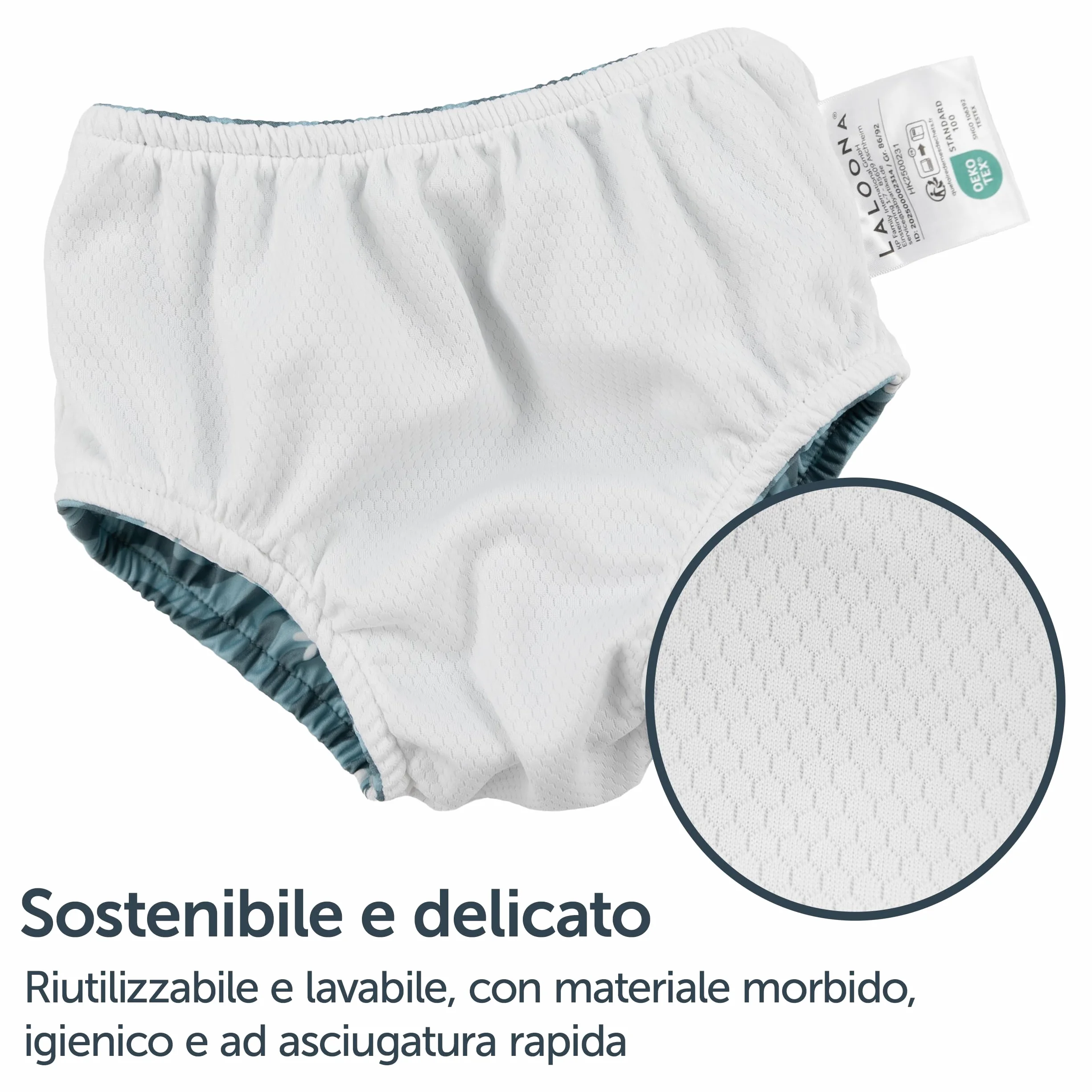 LaLoona Pannolino Piscina Riutilizzabile per Bambini Costume Contenitivo Neonato Resistente al Cloro OEKO-TEX Asciugatura Rapida Verde Granchio