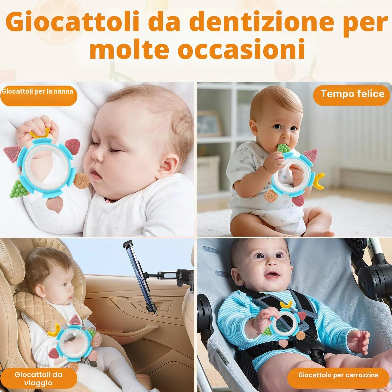 Massaggiagengive Silicone Neonati 0-6 Mesi Dentizione Giochi Sensoriale Bambina Bambino 1 Anno Blu
