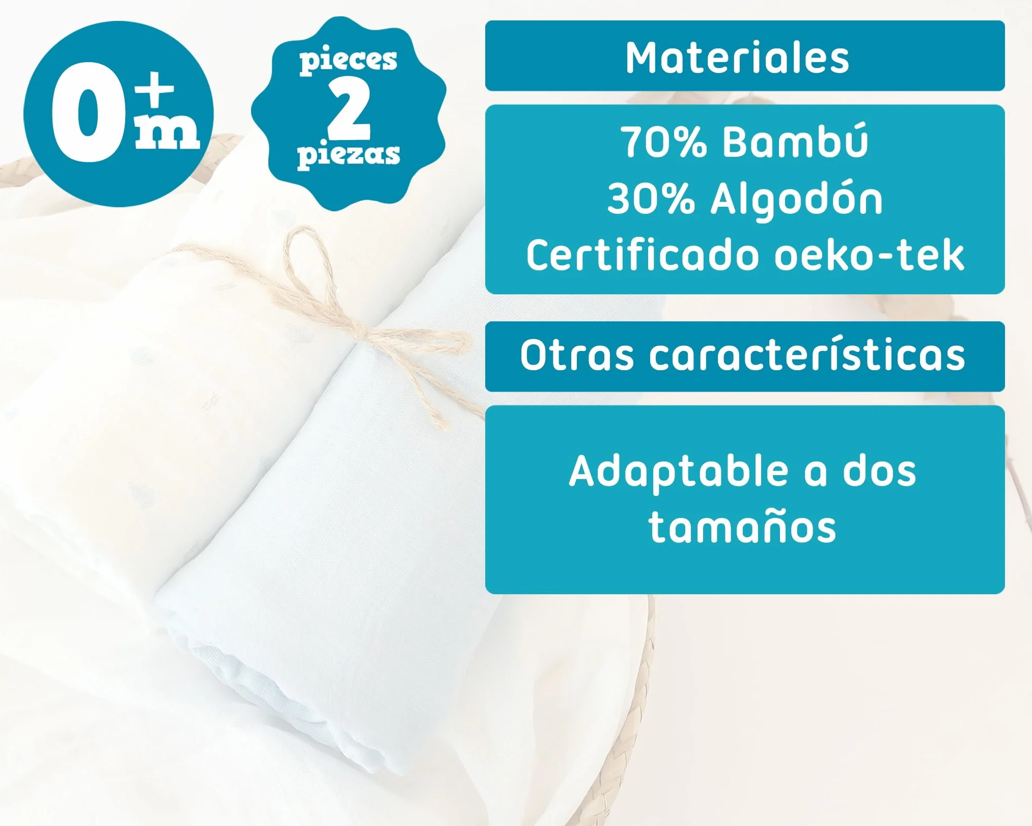 Kiokids Set 2 Mussole Blu e Bianche Stampate 70% bambù 30% cotone 120x120cm