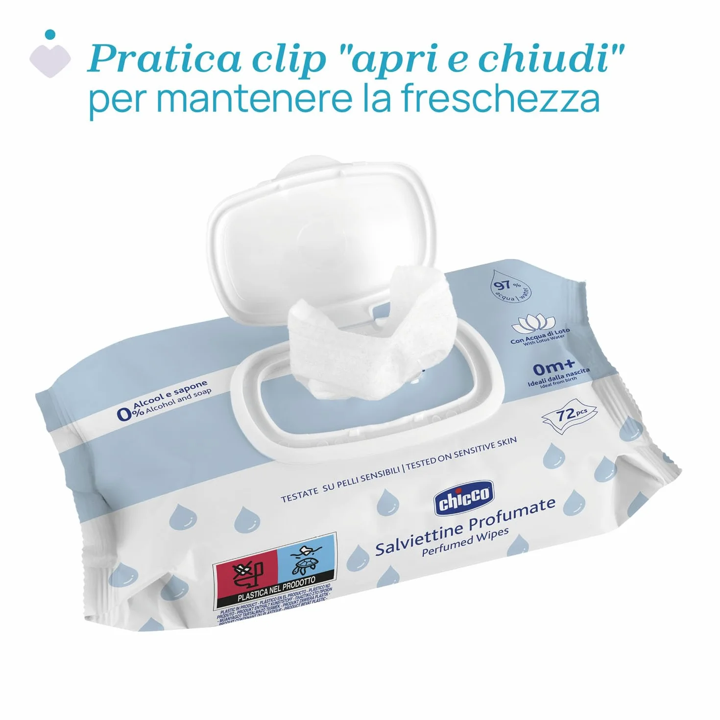 Chicco Salviette multiuso per neonati senza alcool, profumate per pelli sensibili, 864 salviette, 12 confezioni da 72