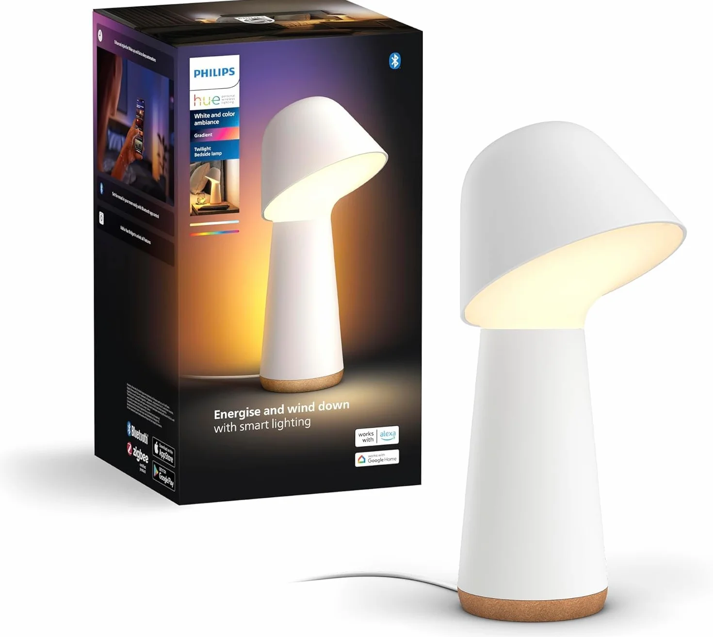 Philips Hue Twilight Lampada Smart per il sonno e il risveglio, Luce Bianca e Colorata, Compatibile con il Bluetooth, Controllo vocale con Alexa, Apple Home e Google Assistant