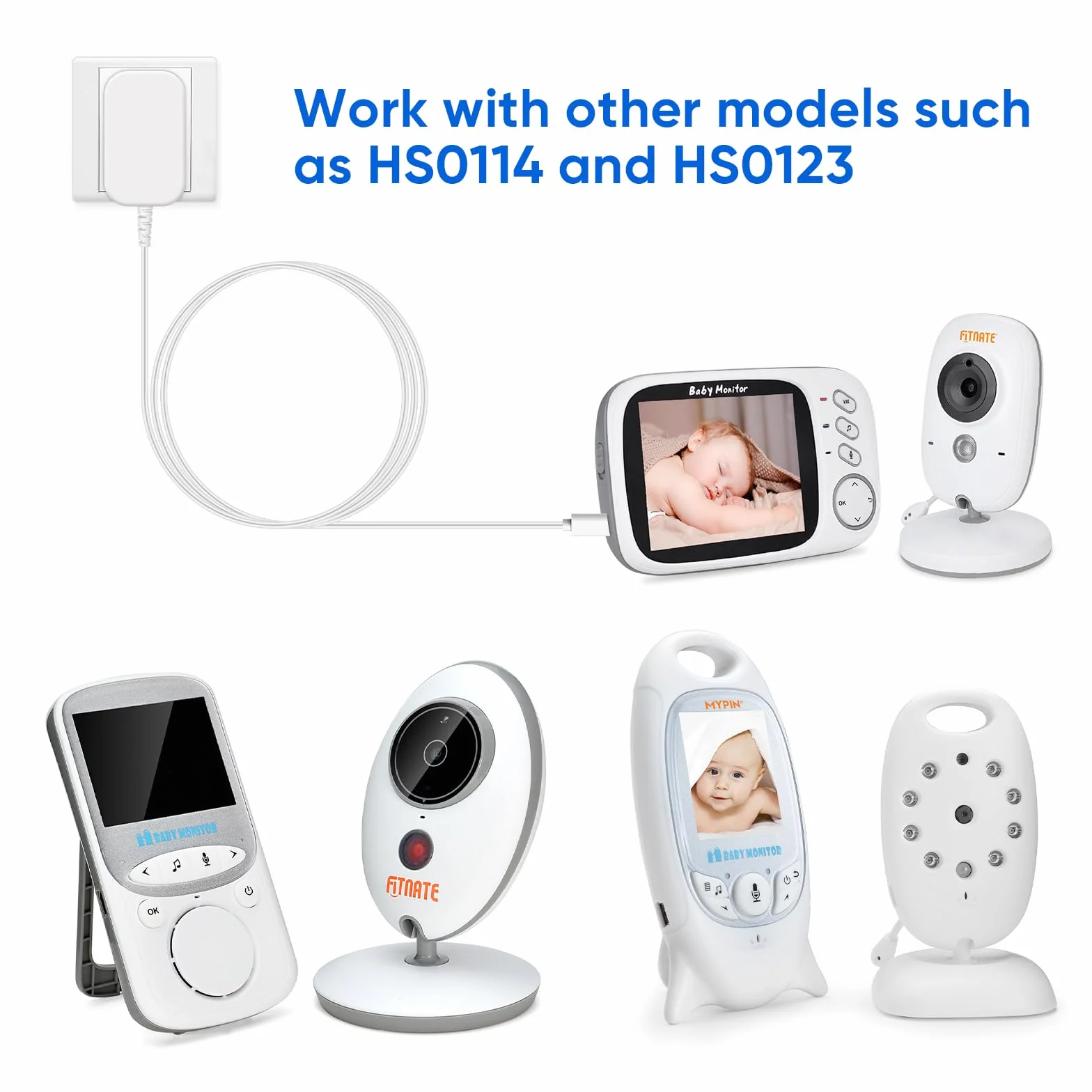 MYPIN 5V 1000mAh Alimentatore Baby Monitor con Cavo 2,5m Caricabatteria