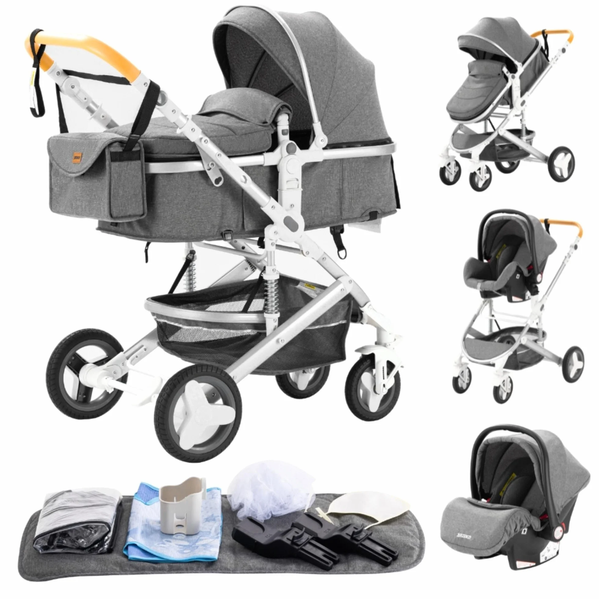 YAZOCO Passeggino Trio 3 in 1 Carrozzina Multifunzionale Pieghevole Set Neonato Grigio