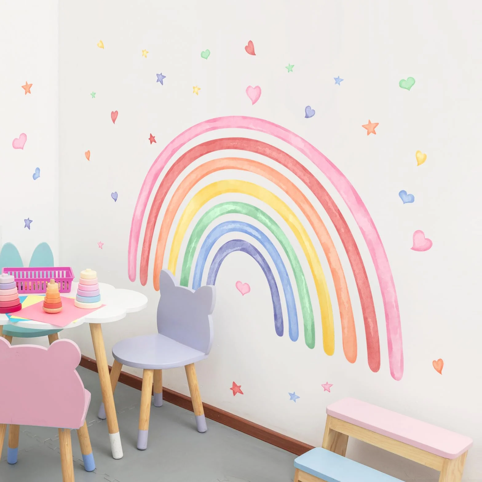 Supzone Adesivi Murali Arcobaleno Bambini - Sticker da Parete per Camerette con Cuori e Decorazioni