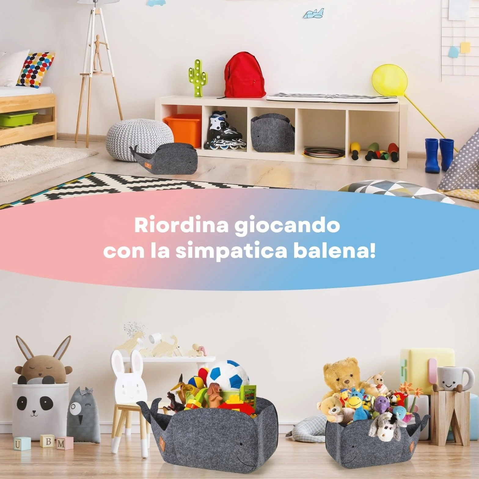 Contenitore Porta Giochi Bambini 30 L Feltro Compatibile Scaffali Kallax Organizer Pieghevole