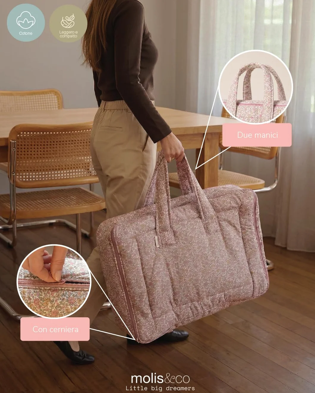 Molis&co Valigia da viaggio per bambini 45x35 cm cotone borsa maternità ospedale