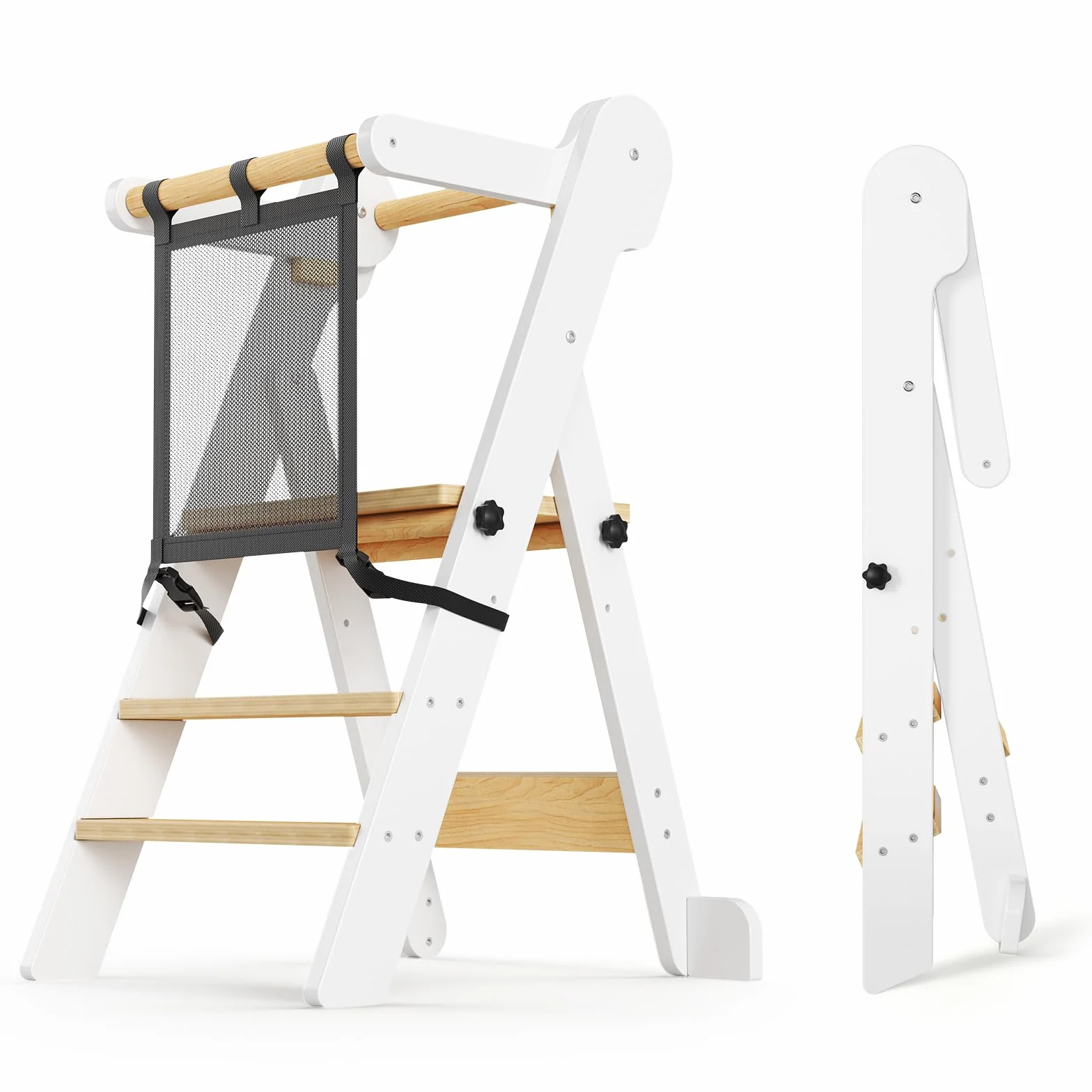 Torre didattica pieghevole regolabile in altezza per bambini con rete di sicurezza, portata 50 kg