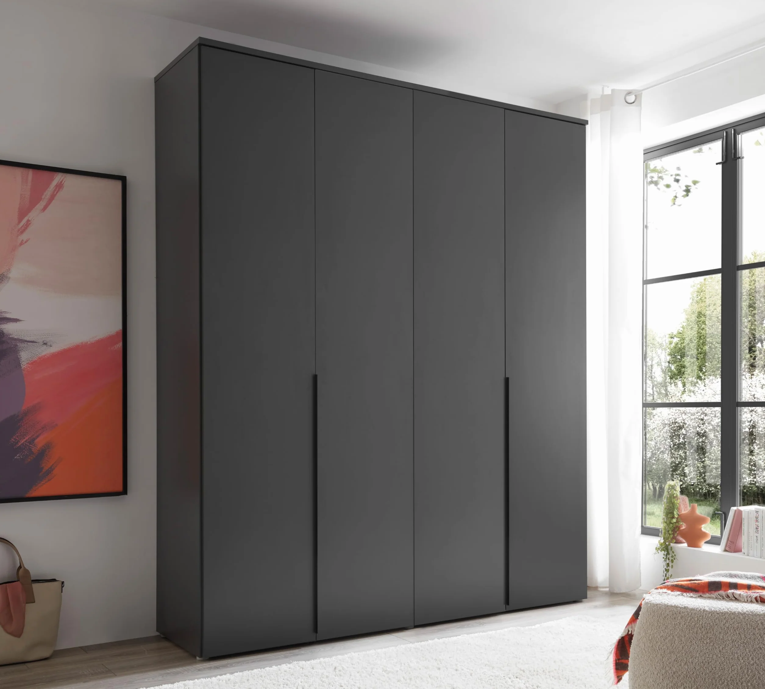 Armadio a 4 ante a battente bianco opaco 180x225x52cm per camera da letto ingresso