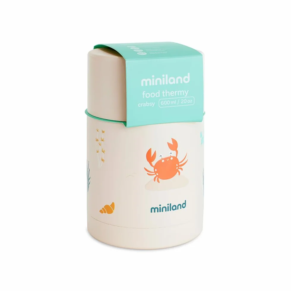 Miniland Thermos Bebè per Alimenti 600ml Acciaio Inox Mantiene Temperatura 24h Chiusura Ermetica Doppia Parete