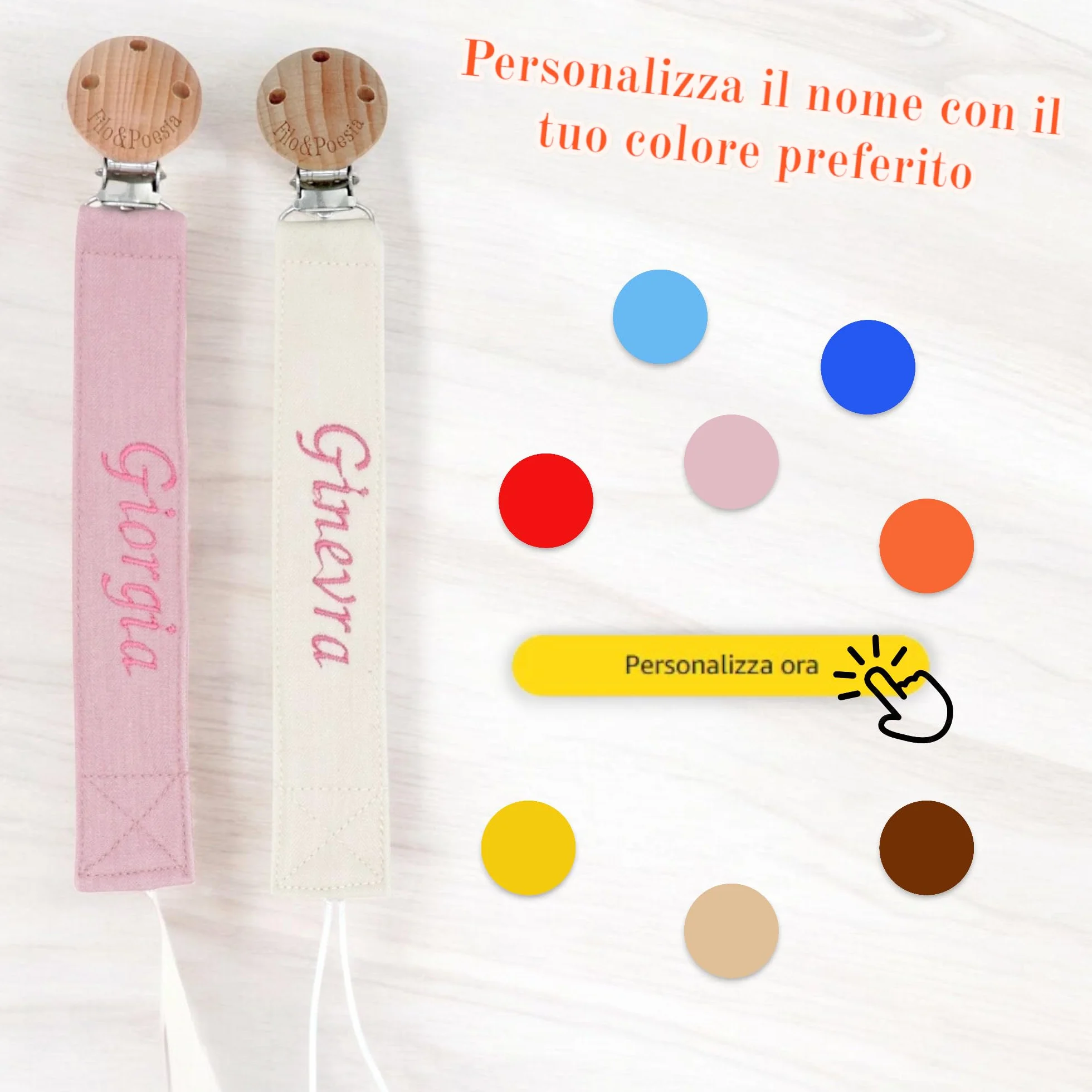 Portaciuccio Personalizzato con Nome Ricamato 2 Pezzi Rosa-Beige Filo e Poesia