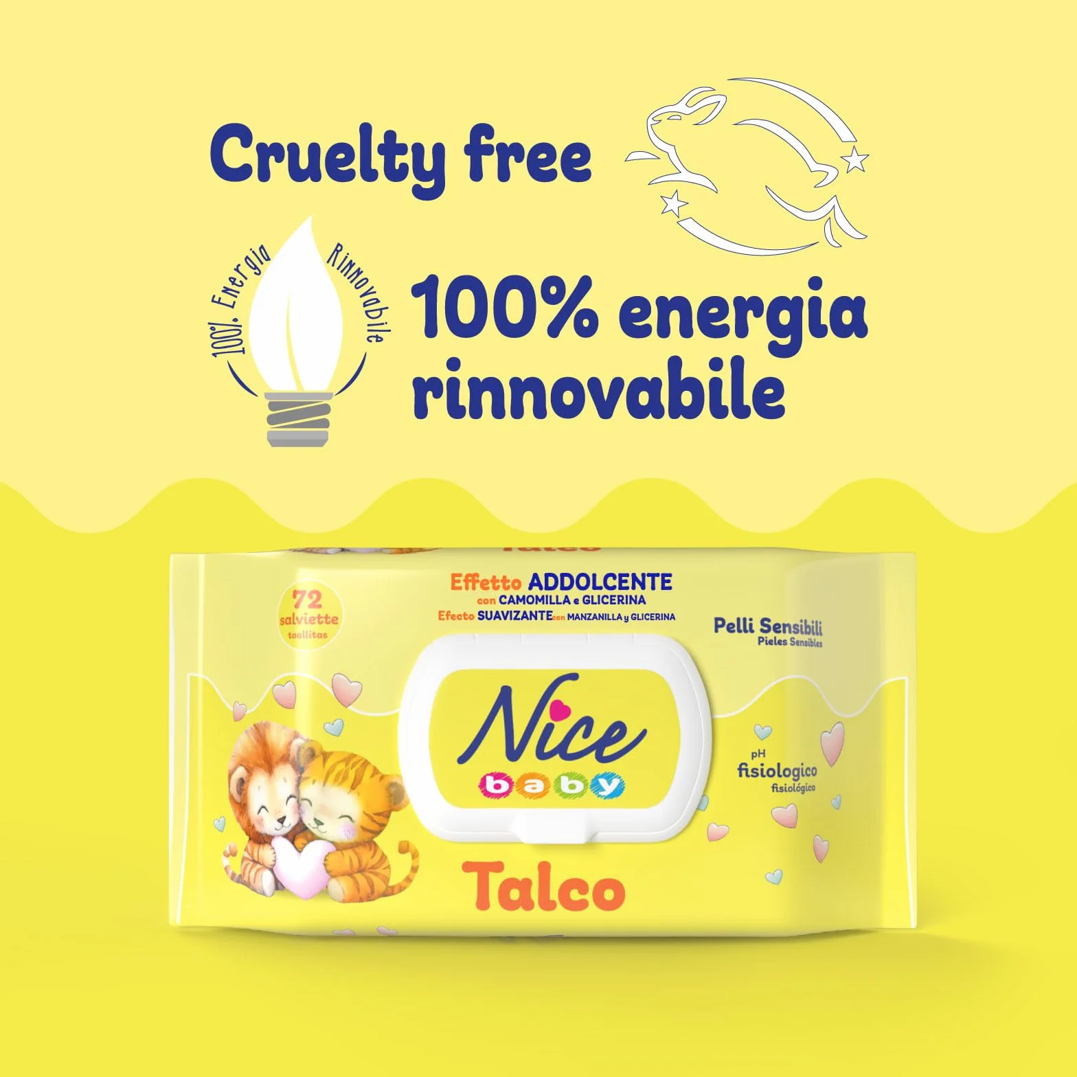 Nice Baby Talco Salviette per Cambio Pannolino con Camomilla e Glicerina, 72 Salviette
