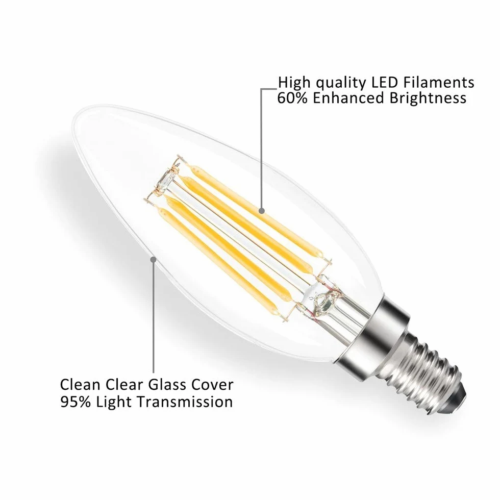 Lampadina a candela a filamento LED dimmerabile E14 220V 3,5W - Illuminazione decorativa calda 2700K(10pcs)