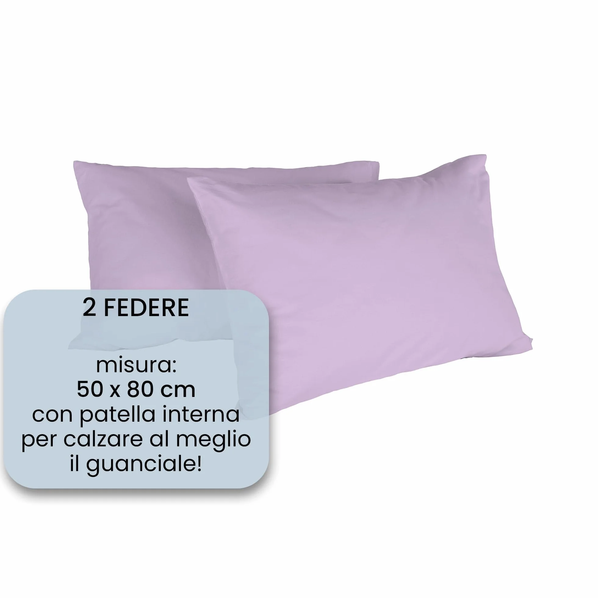 Coppia Federe 100% Cotone 50x80 cm con Patella Interna LILLA