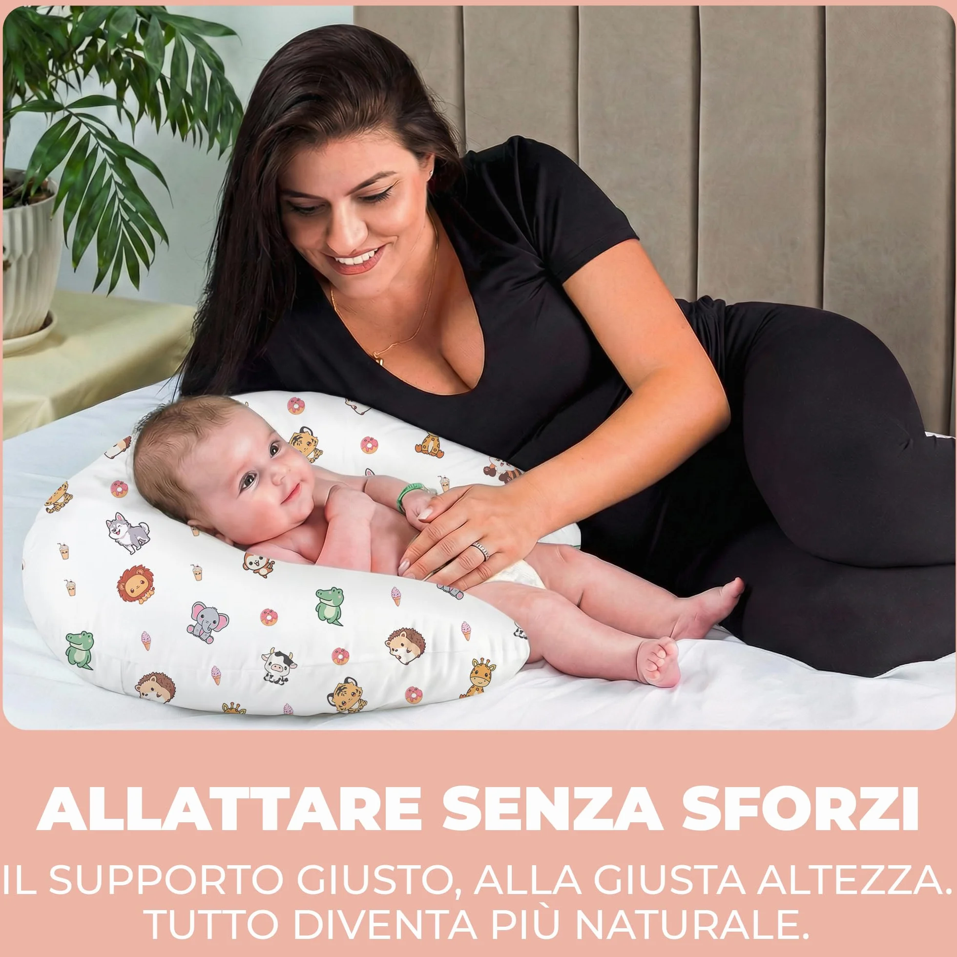 Ciambella Allattamento Neonato con Federa 100% Cotone Morbido Riempimento Ergonomico Supporto Schiena Premaman Lavabile