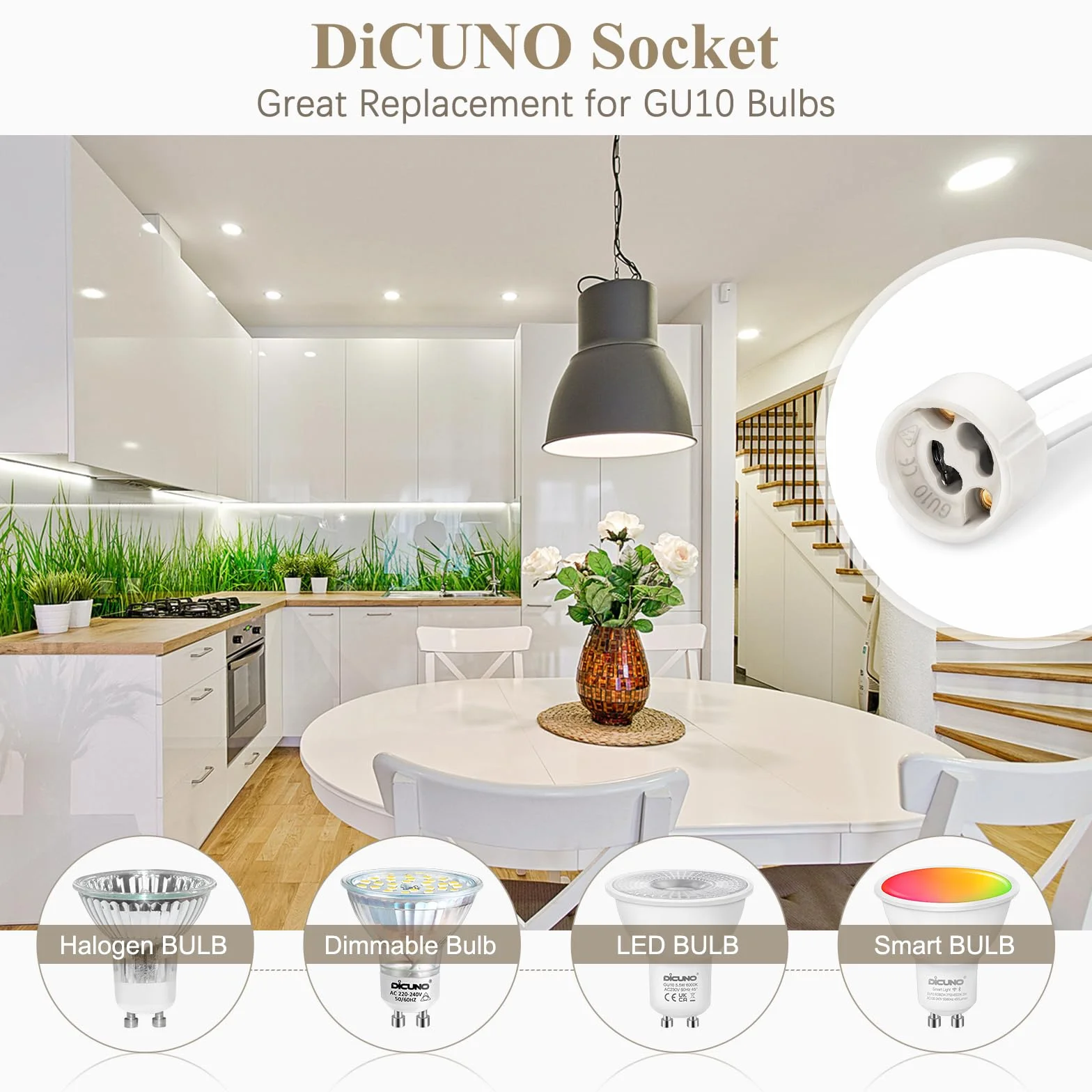 DiCUNO 50P GU10 Portalampada 0,75mm² Silicon Wire Bulb Connector Base lampada per LED e alogeni, 250V, Max 300W