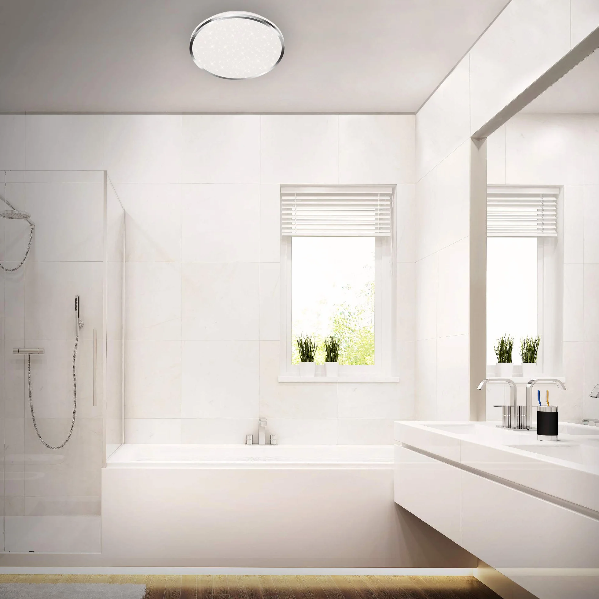 BRILONER Leuchten Plafoniera a LED, Lampada da soffitto con Fantasia a Stelle, per Il Bagno, IP44, 12 Watt, 1.200 Lumen, 4.000 Kelvin, Cromo, 280x70mm (DxH), Bianco Cromato