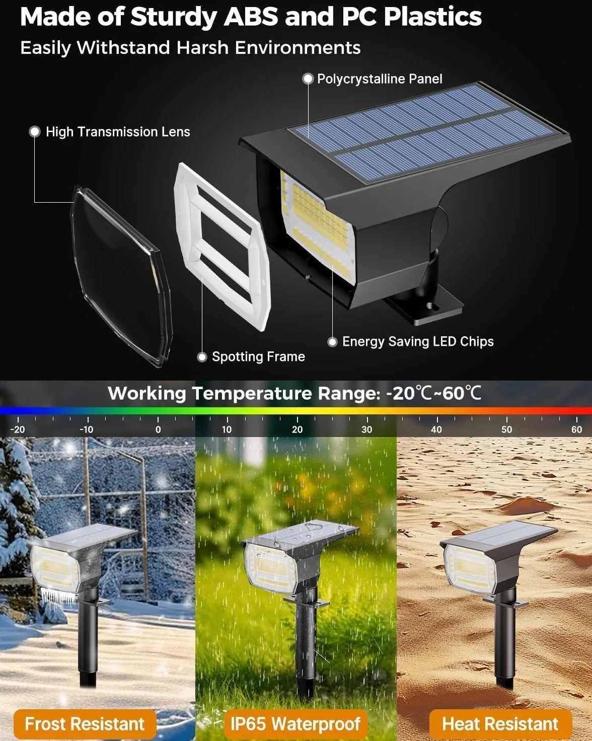 btfarm 4 Pezzi 72LED Faretti Solari a LED da Esterno, 3 Livelli di Luminosità Lampade Luci Solari da Giardino Potenti, IP65 Impermeabile Lampada Lampioni Solare per Cortile, Alberi, Bianco Caldo