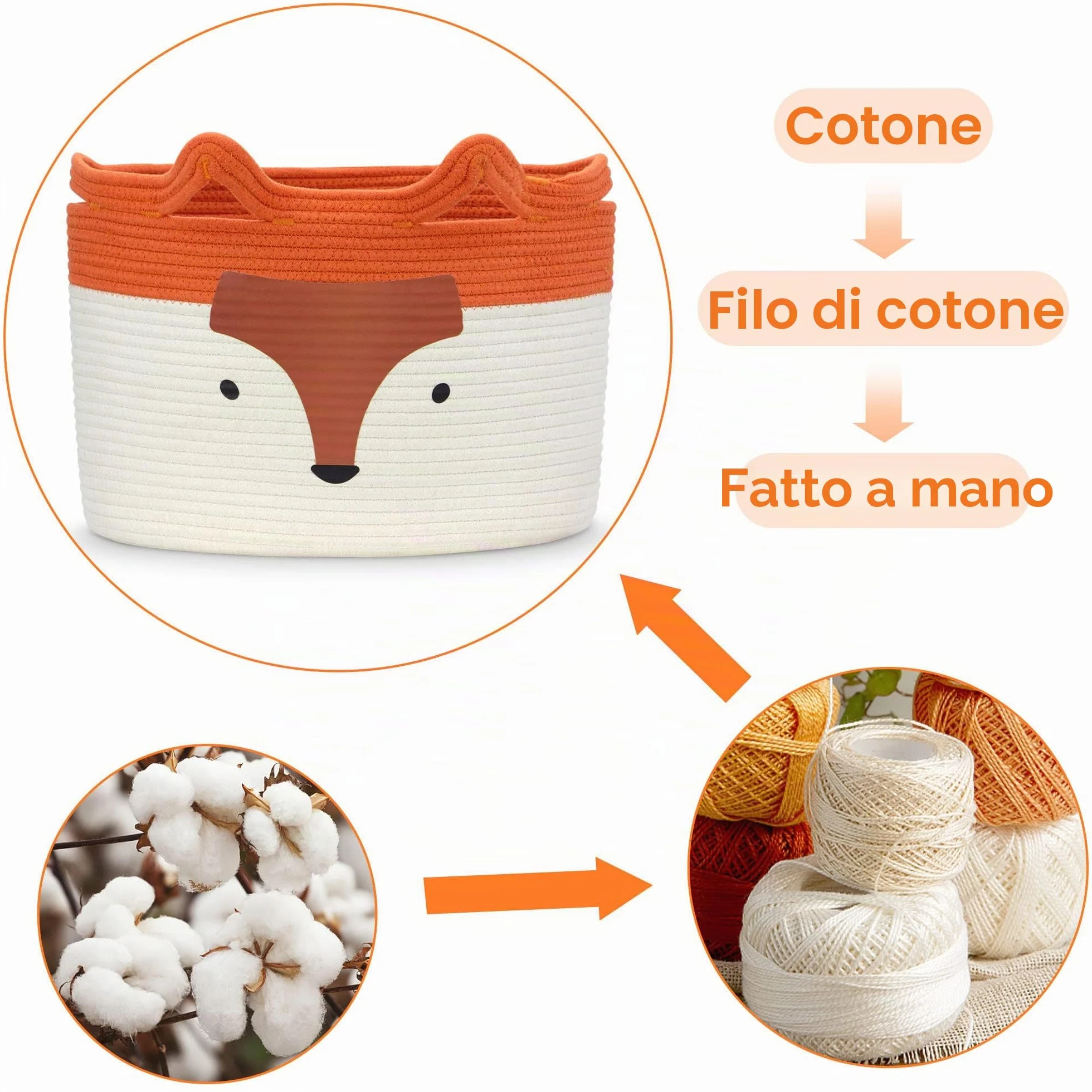 Cesto portaoggetti in cotone per giocattoli e biancheria Volpe, decorazione cameretta bambini
