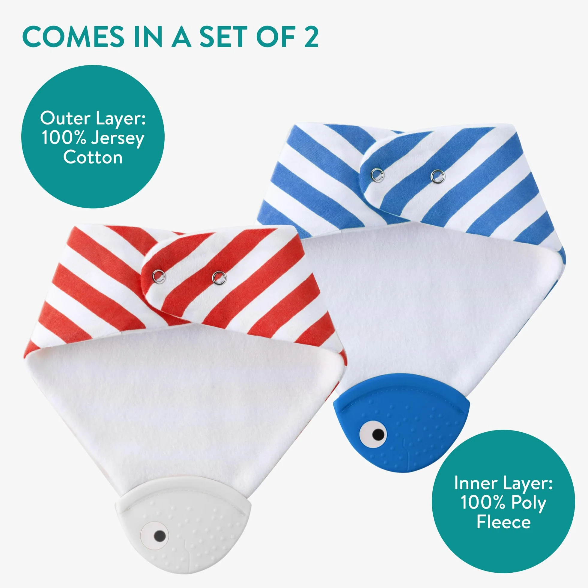 Navaris Bavaglini a Bandana con Massaggiagengive - Set di 2 - Bavaglino 100% Cotone Morbido per Dentizione - dai 2 Mesi - Strisce Gialle e Verdi