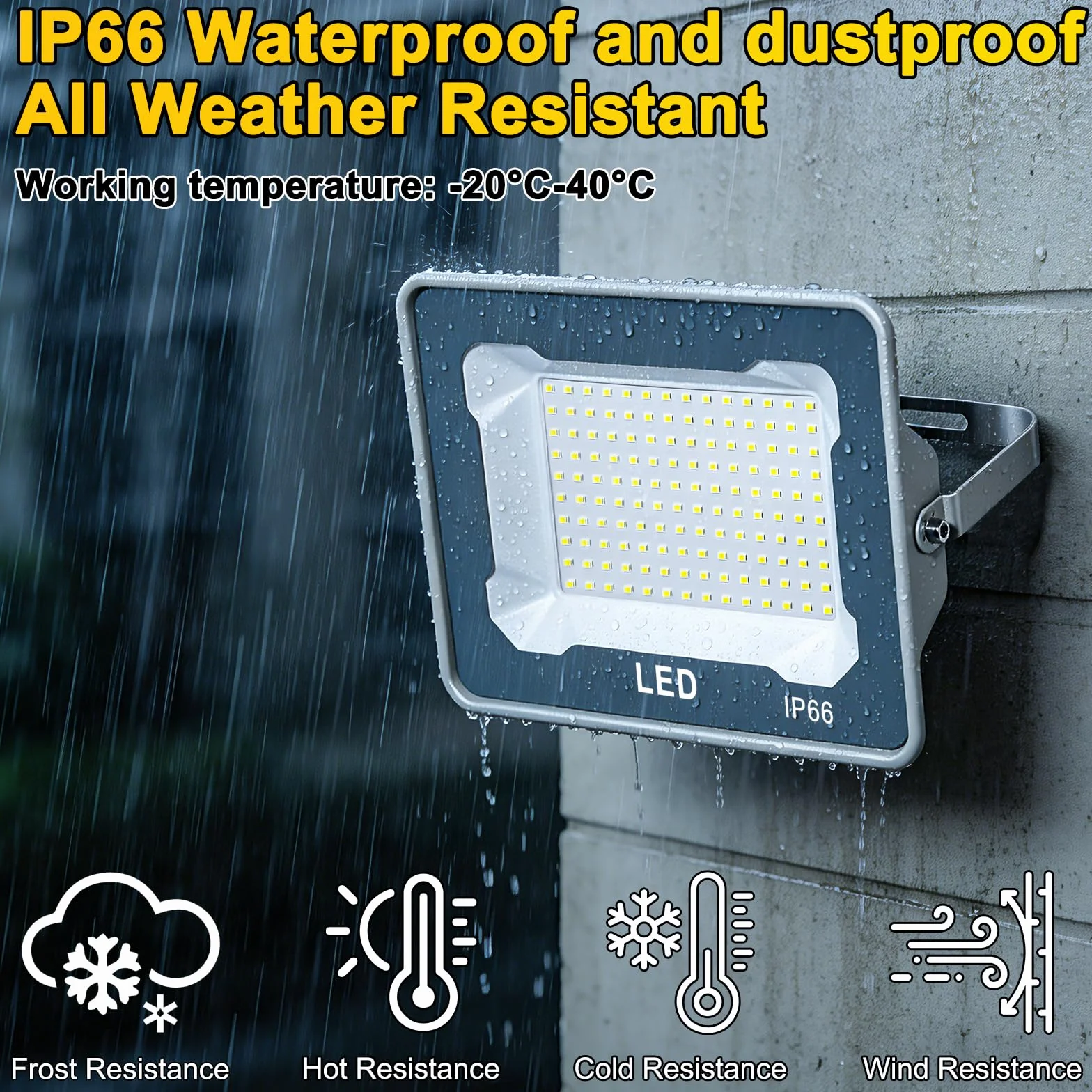 CREATESTAR Faretto Led da Esterno 300W, Faretti Led Esterni 6500K 30000LM luce bianca fredda, IP66 Impermeabile Faro Esterno per sportivo magazzino garage giardino parcheggio campo cortile 1 Pezzi
