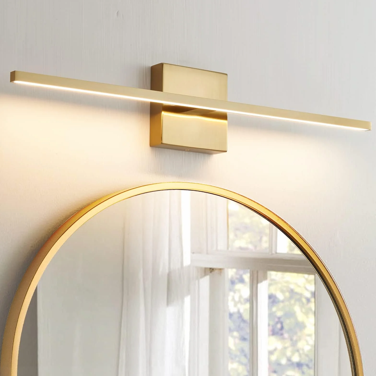 Luci dorate per fasciatoio da bagno, 24 pollici, dimmerabili, dorate, su specchio, 3500 K, luce calda per camera da letto