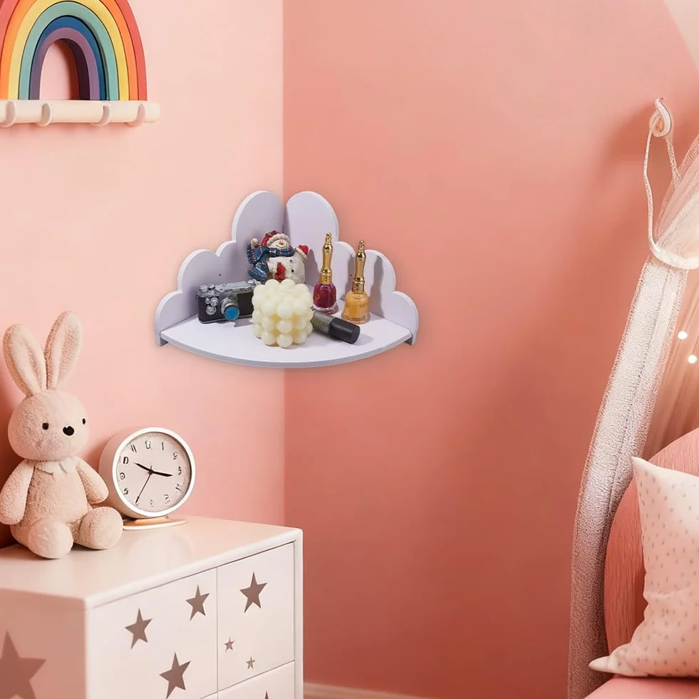 DICOSMETIC Scaffali a Sospensione a Forma di Nuvola in Legno Bianco per Parete Angolare per Camera dei Bambini